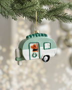 Shatterproof Wintergreen Dog Camper Christmas Ornament