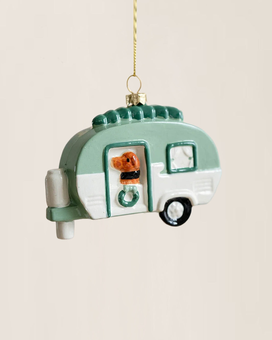 Shatterproof Wintergreen Dog Camper Christmas Ornament