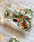 Shatterproof Wintergreen Dog Camper Christmas Ornament