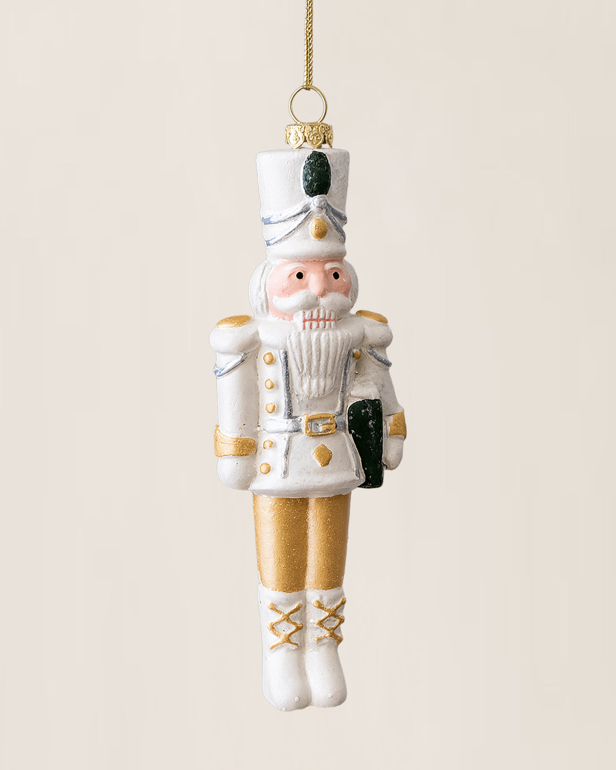 Shatterproof White and Gold Nutcracker Christmas Tree Ornament