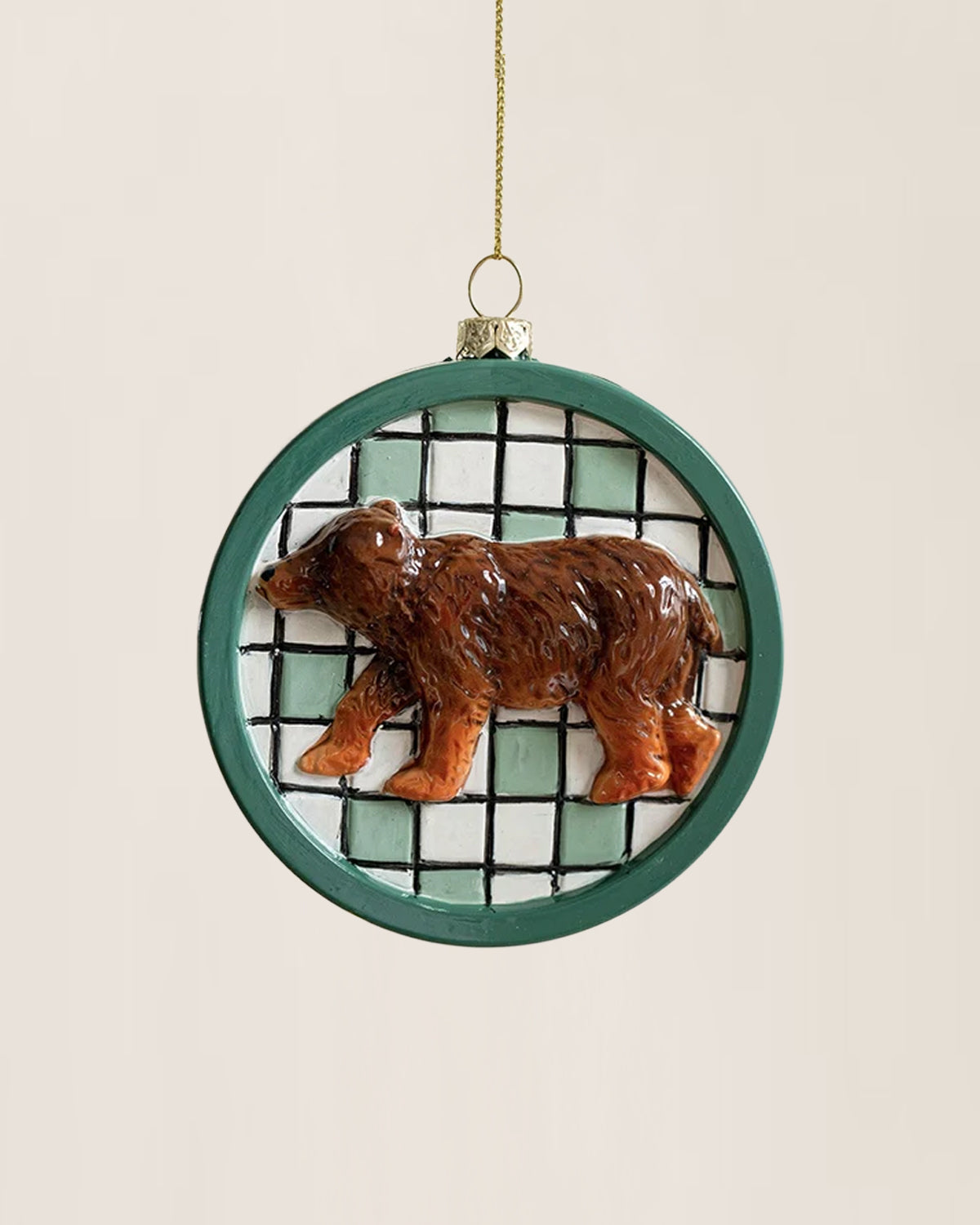 Shatterproof Wintergreen Bear Checkered Christmas Ornament