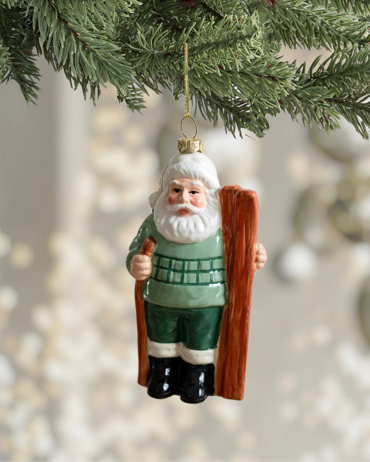 Shatterproof Wintergreen Ski Santa Christmas Ornament