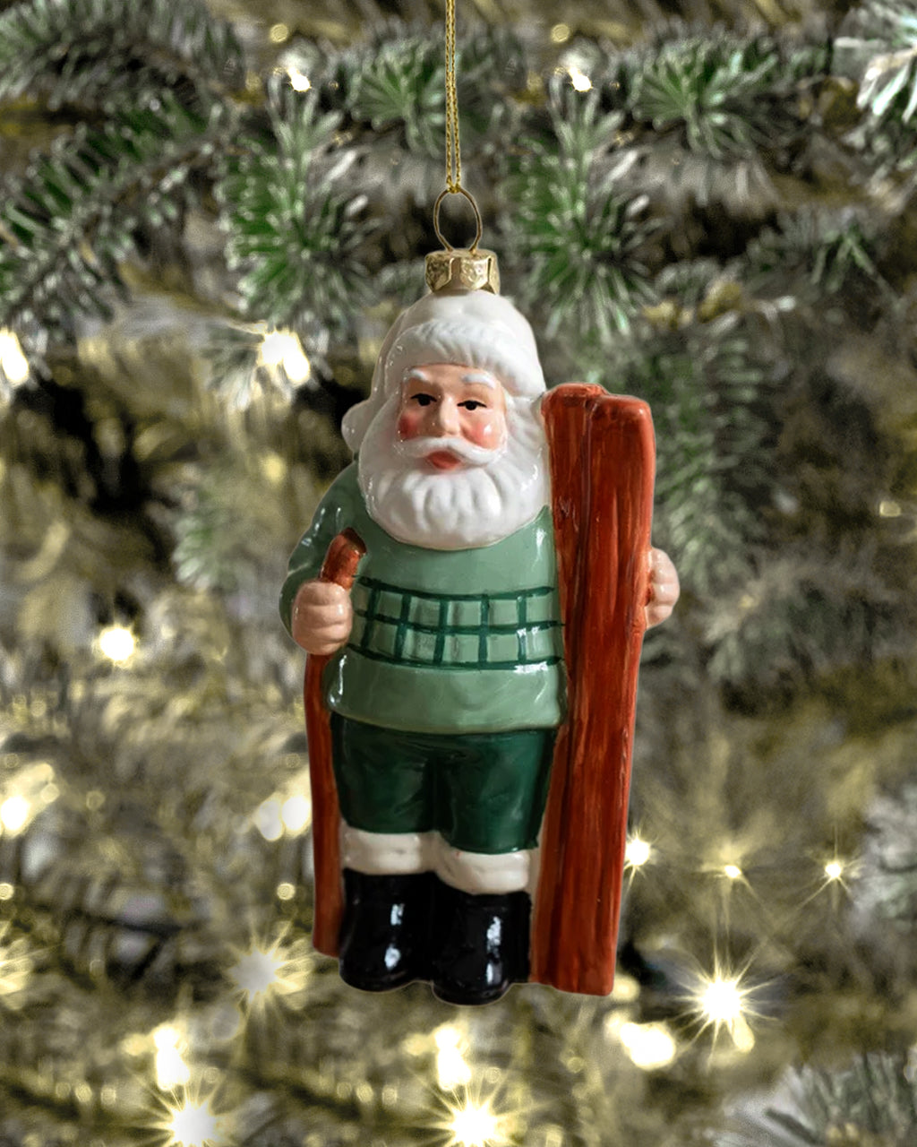 Shatterproof Wintergreen Ski Santa Christmas Ornament