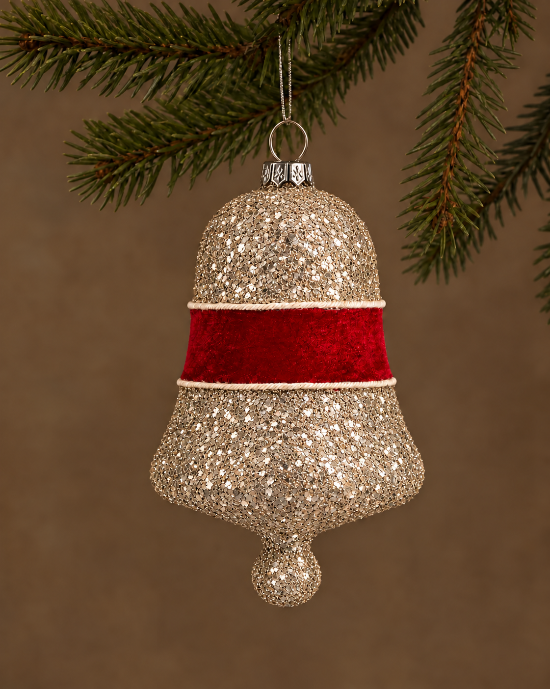 Old-World Glass-Coated Burgundy Bell Ornament