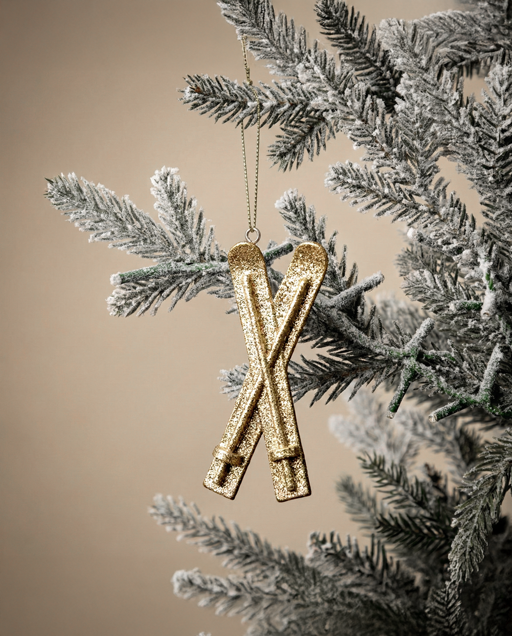 Gold Skis Christmas Ornament - Ski Set Ornament