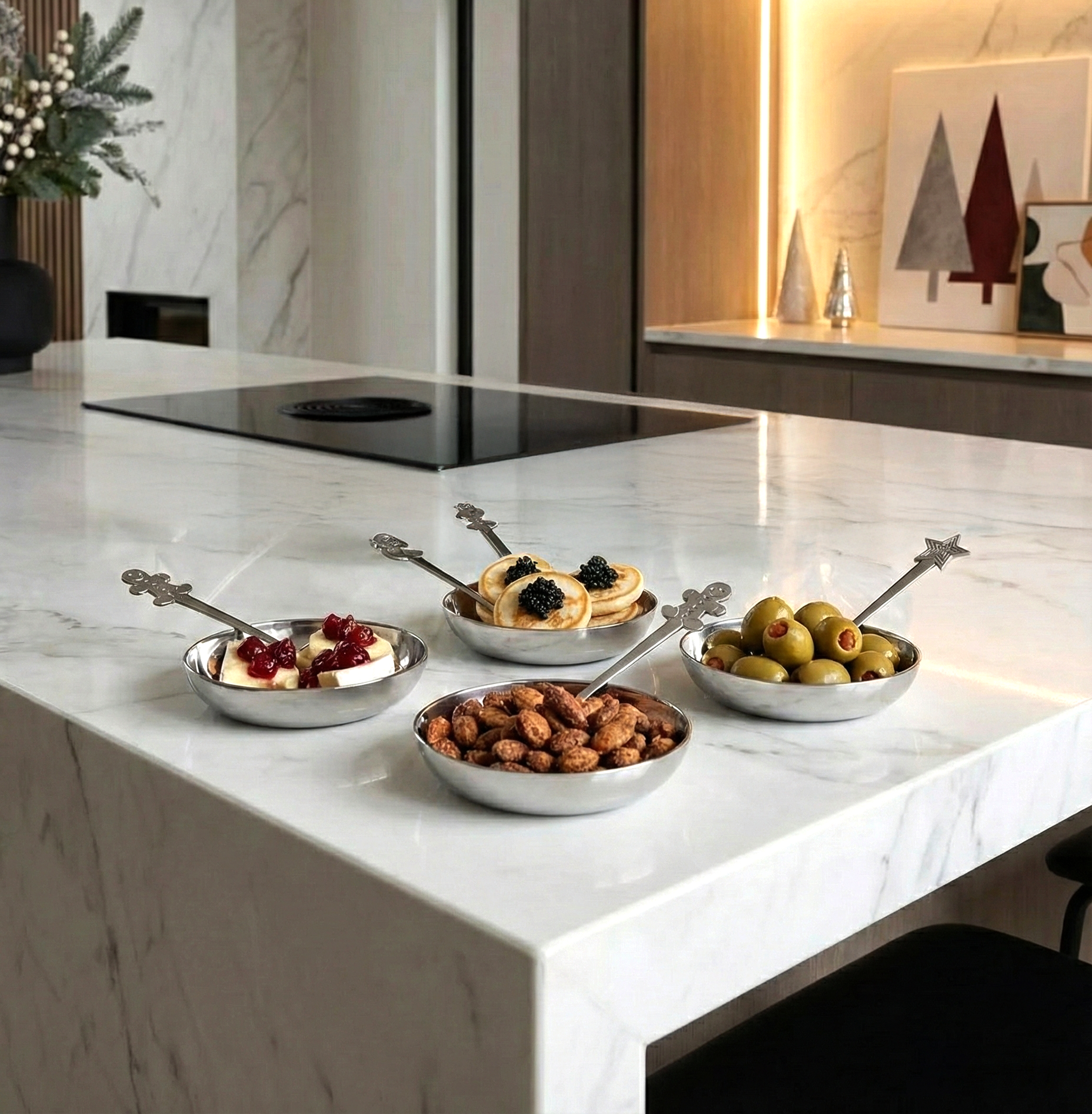 Silver Holiday Appetizer Spoons - Set of 4