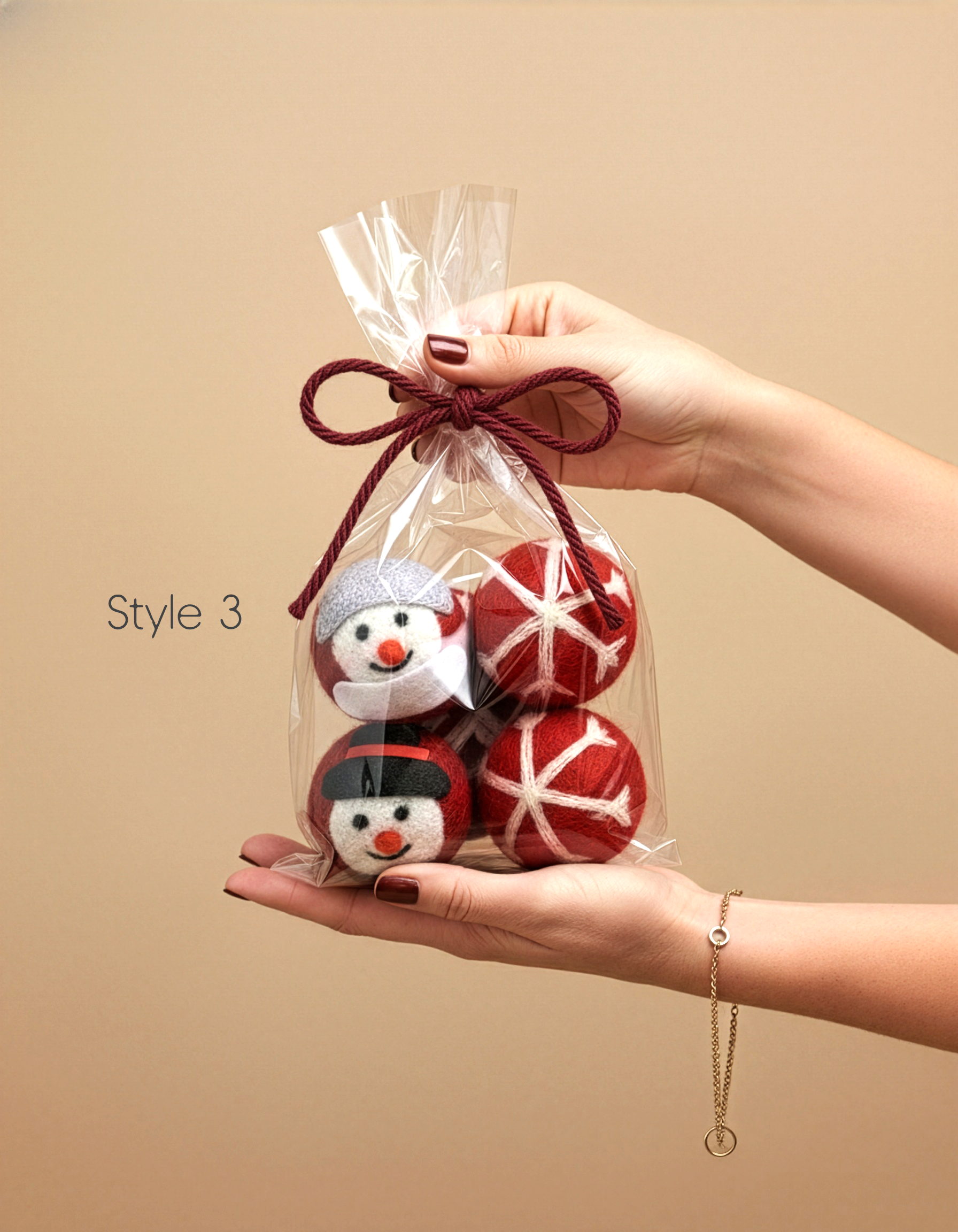 Mini Wool Ornament (Set of 6) – Red & White Wool Holiday Balls