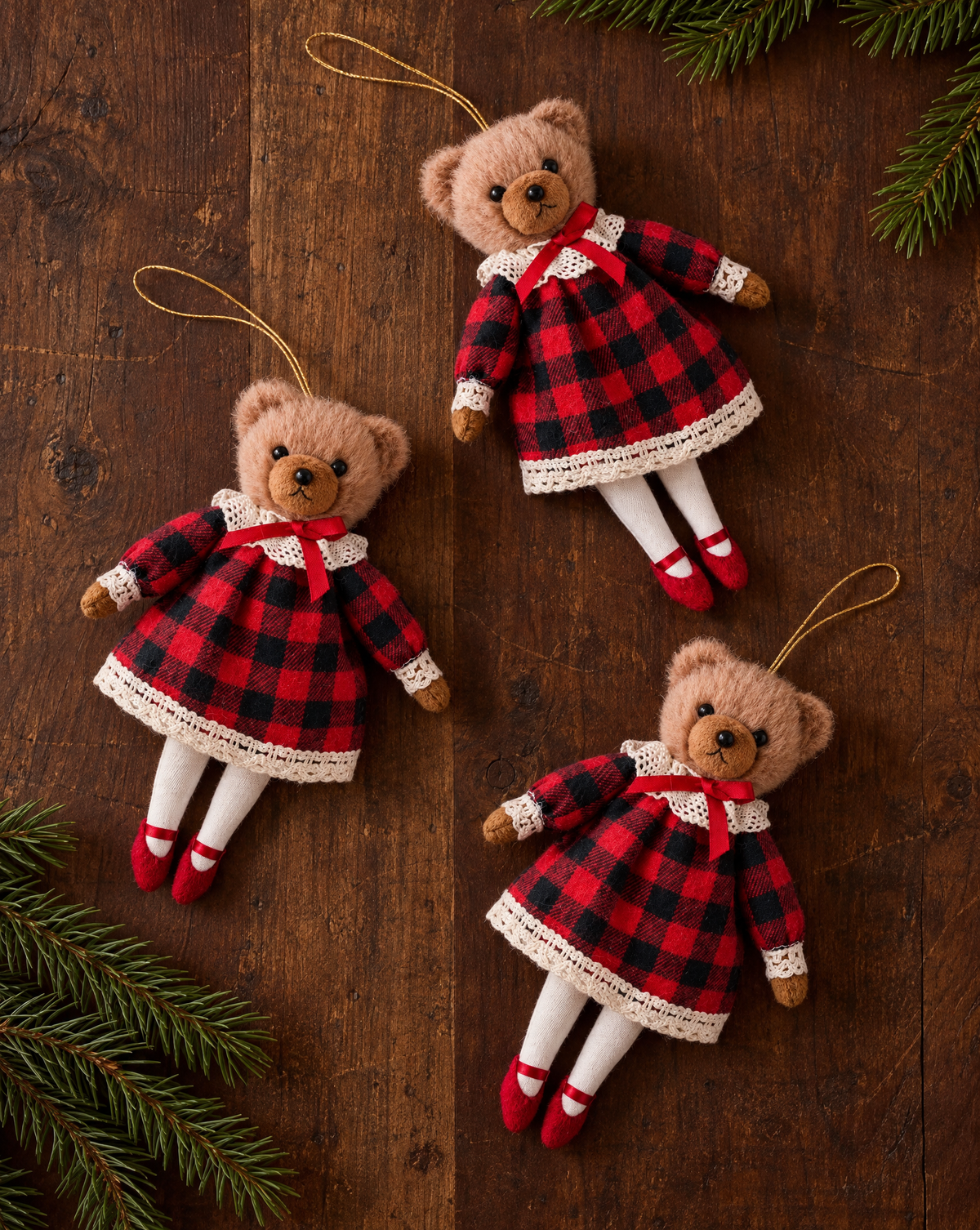 Red Plaid Teddy Bear Ornament
