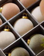 Flocked Velvet Christmas Ball Ornaments in Neutral Tones (Set of 9)