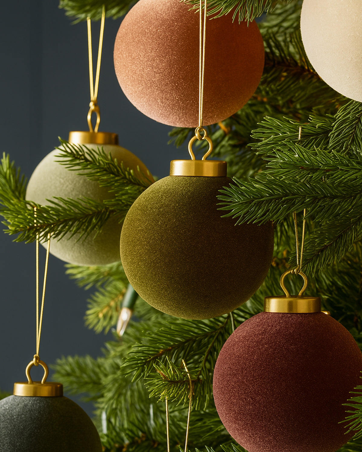 Flocked Velvet Christmas Ball Ornaments with Mixed Colors (Set of 9)