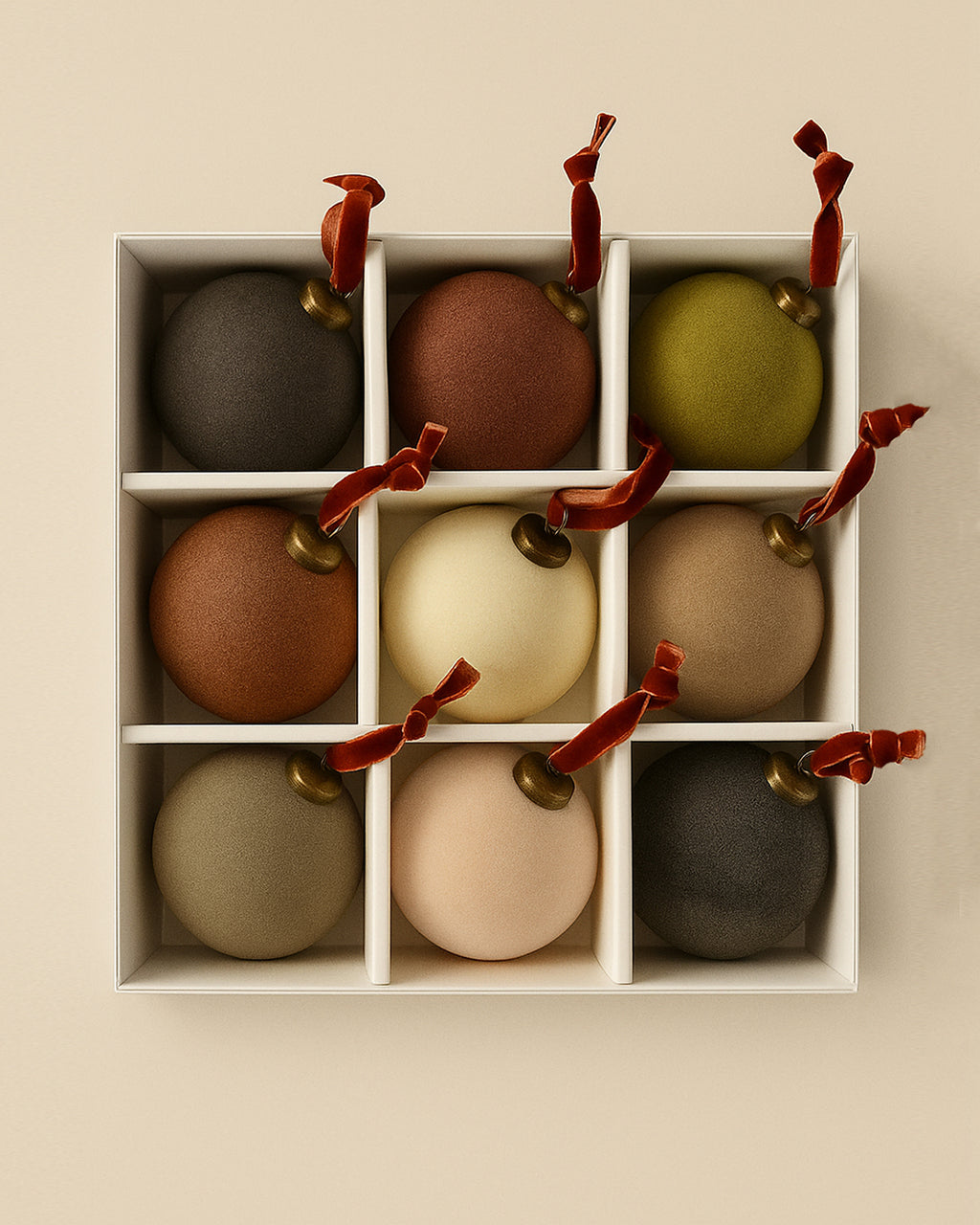 Flocked Velvet Christmas Ball Ornaments with Mixed Colors (Set of 9)