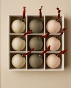 Flocked Velvet Christmas Ball Ornaments in Neutral Tones (Set of 9)