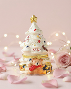 Vintage Ceramic Christmas Tree Trinket Box, Holiday Teddy Bear
