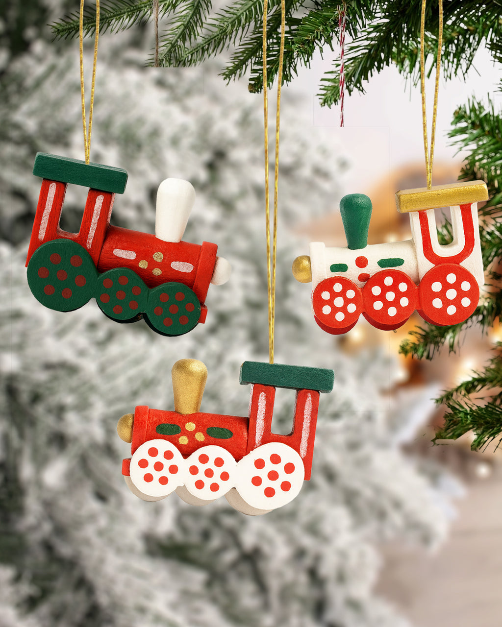 Hand-Painted Mini Wooden Train Christmas Ornament Box Set (Set of 6)