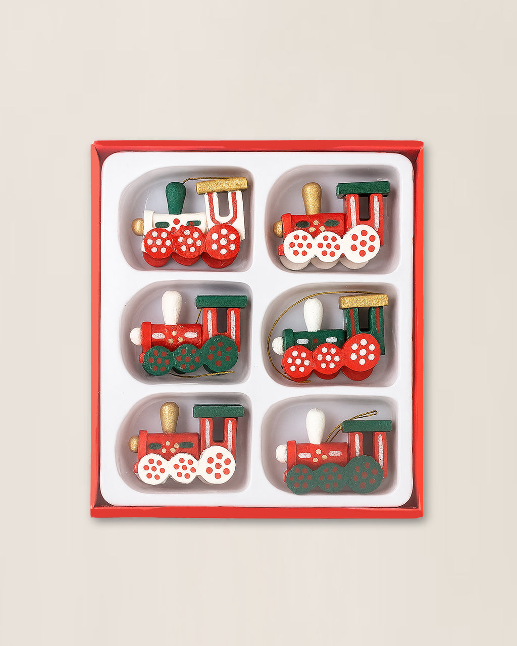 Hand-Painted Mini Wooden Train Christmas Ornament Box Set (Set of 6)