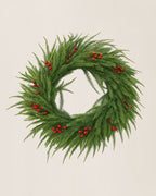 Realistic 18" Norfolk Pine Christmas Wreath with Red Berries - 18" Holiday Decor Christmas Hosting Gift