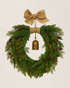 15" Rustic Christmas Wreath with Bell & Burlap Bow – Holiday Door Decor