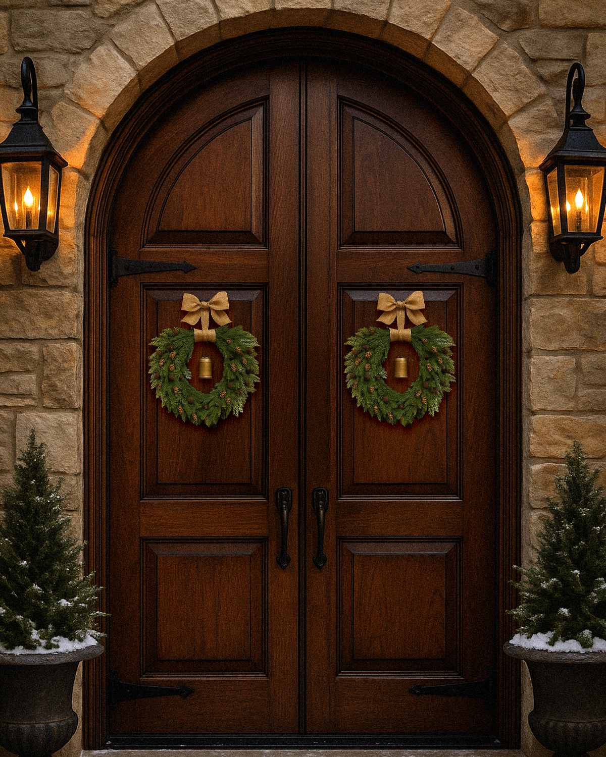 15" Rustic Christmas Wreath with Bell & Burlap Bow – Holiday Door Decor