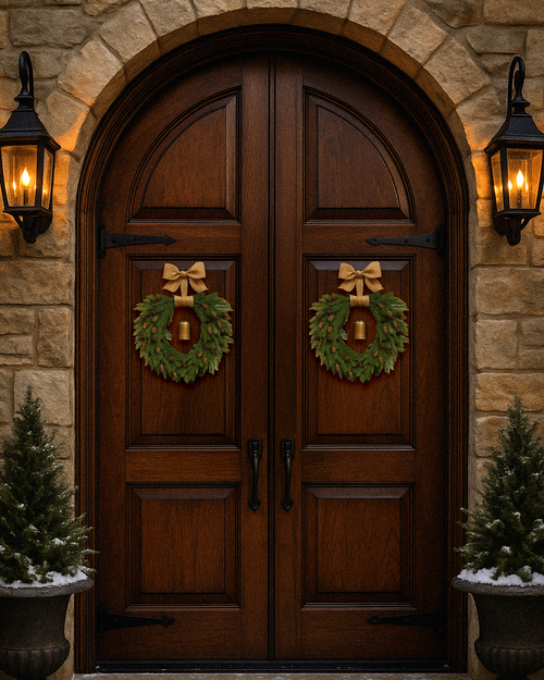 15" Rustic Christmas Wreath with Bell & Burlap Bow – Holiday Door Decor
