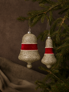 Burgundy Velvet and Glitter Bell Ornaments