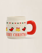 Handmade Big Ceramic Christmas Hot Cocoa Glazed Mug with Lid, Retro Holiday Decor, Coffee Cup Set