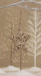 Ralph Lauren Inspired Woven Star Ornament SET OF 4, Wood Rattan Christmas, Natural, Scandinavian, Modern Classic