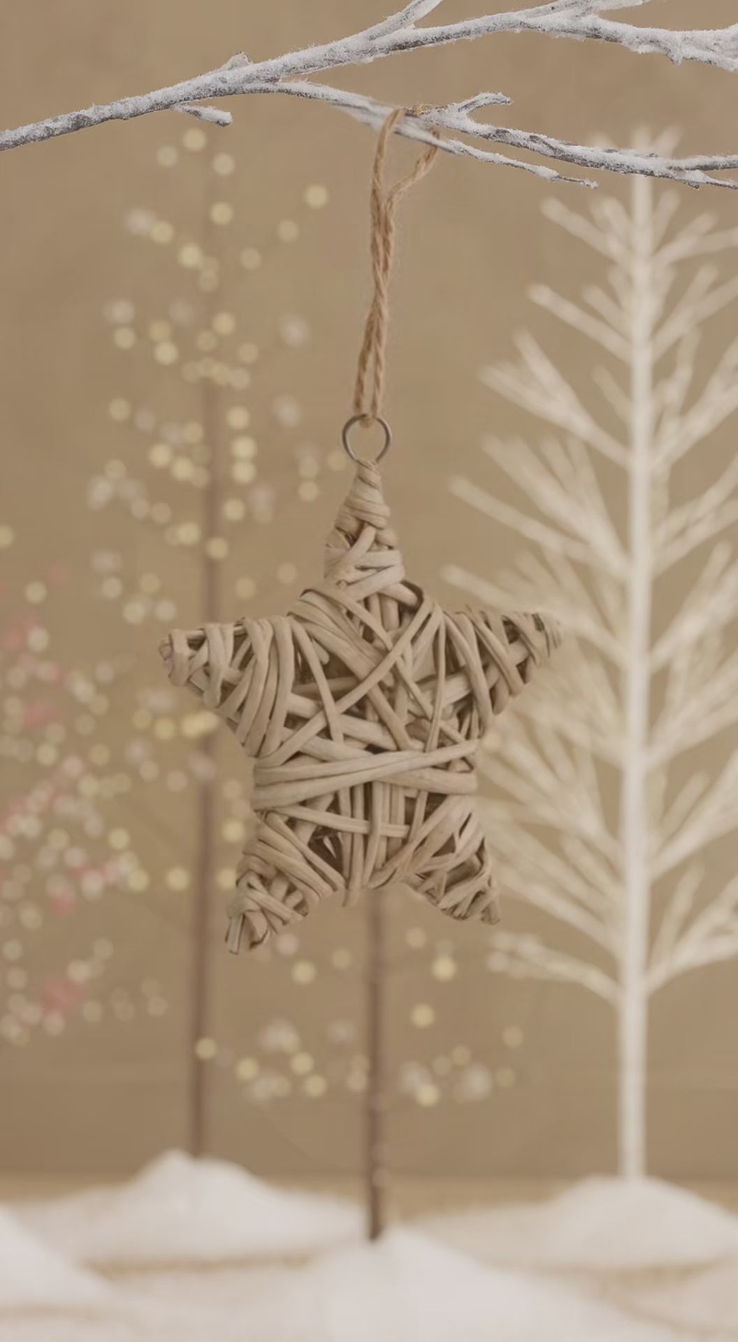 Ralph Lauren Inspired Woven Star Ornament SET OF 4, Wood Rattan Christmas, Natural, Scandinavian, Modern Classic