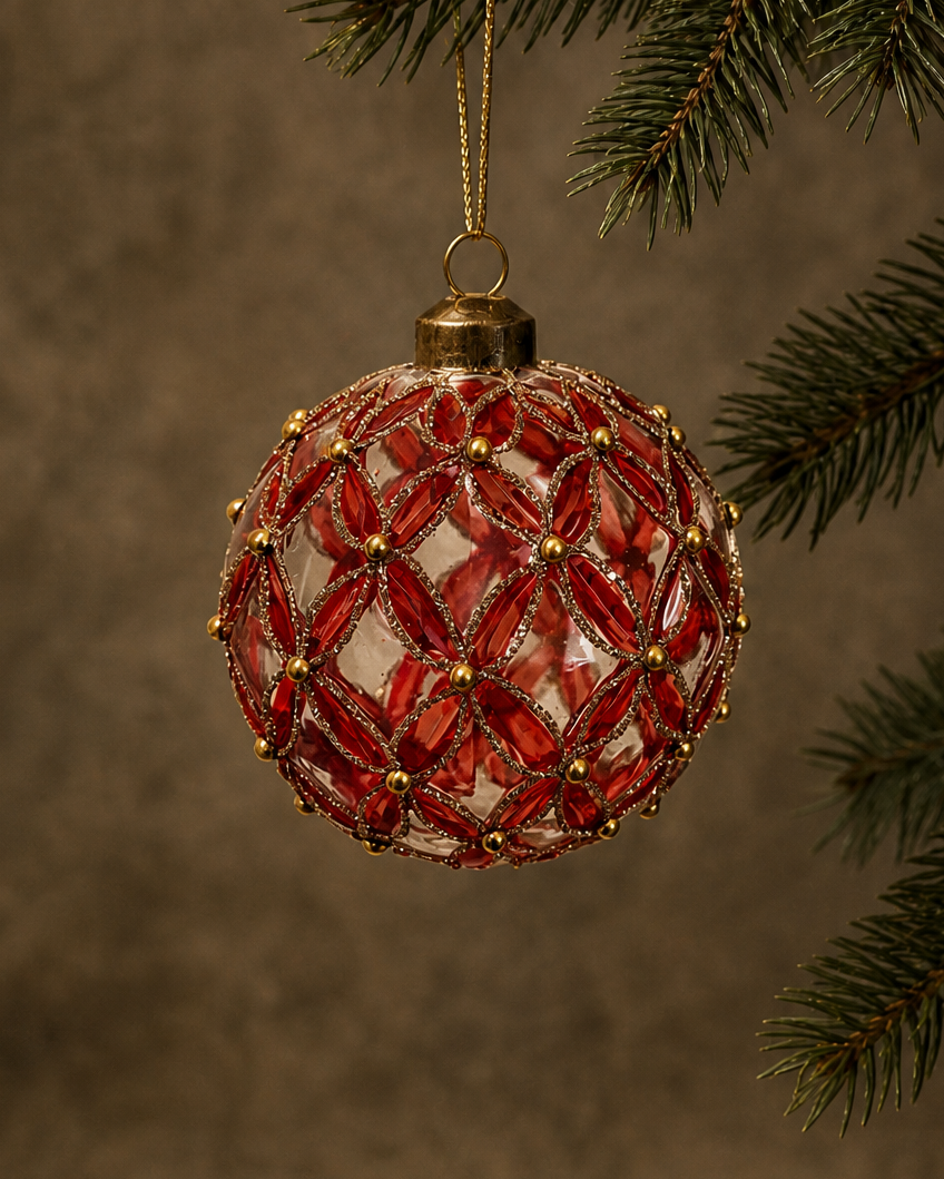 Red Petal Glass Ornament