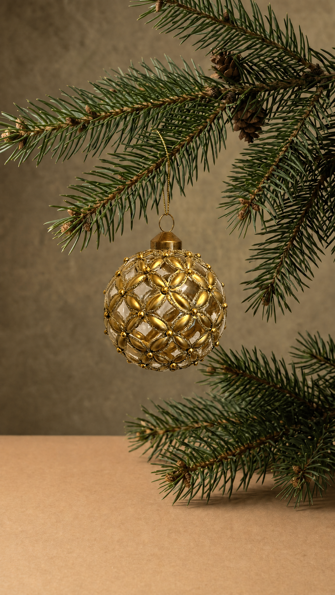 The Gold Transparent Floral Glass Ornament